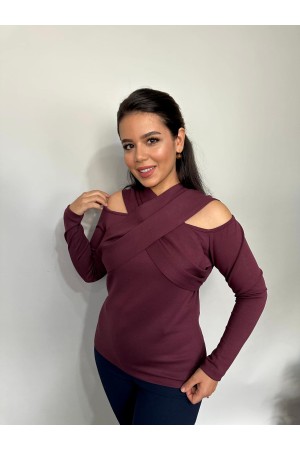 218802 TOPTAN BORDO BLUZ