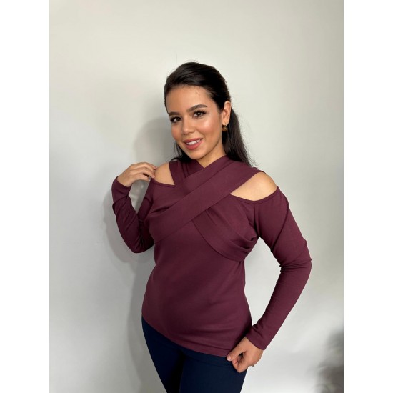 218802 TOPTAN BORDO BLUZ