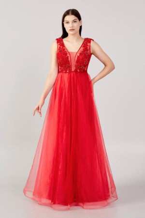 219730 red Evening dress