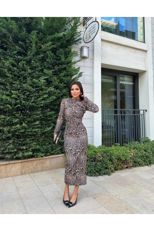 220091 TOPTAN LEOPAR ELBİSE