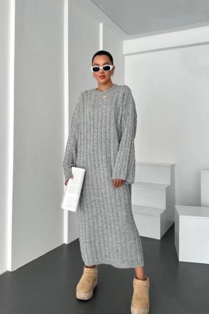 220146 TOPTAN GRİ ELBİSE