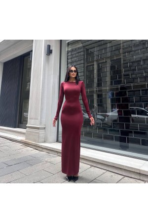 220183 TOPTAN BORDO ELBİSE