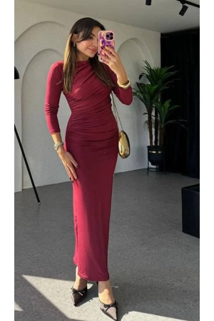 220256 TOPTAN BORDO ELBİSE