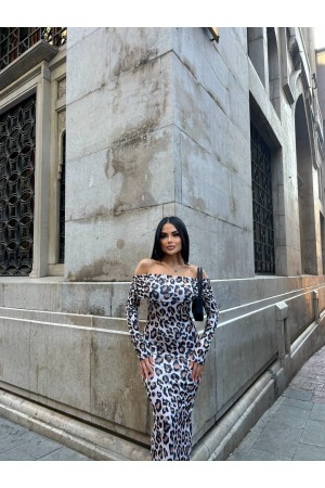 220282 TOPTAN LEOPAR ELBİSE