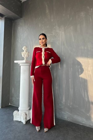 220437 burgundy Pants suit