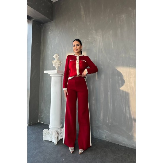 220437 burgundy Pants suit