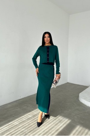 220473 TOPTAN ZÜMRÜT YEŞİL ETEK TAKIM