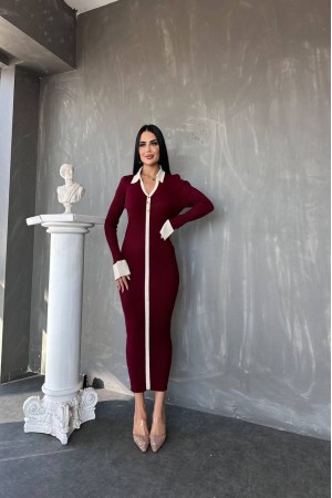 220485 TOPTAN BORDO ELBİSE