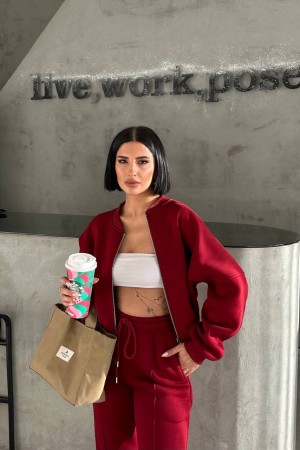 220738 TOPTAN BORDO EŞOFMAN TAKIM