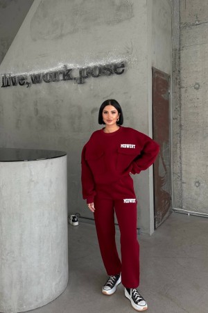 220743 TOPTAN BORDO EŞOFMAN TAKIM