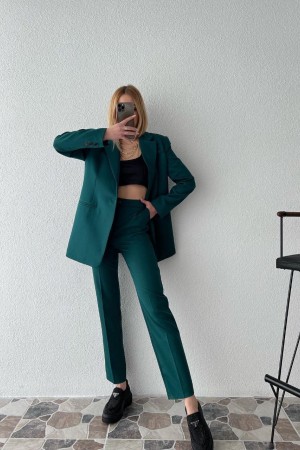 220885 TOPTAN ZÜMRÜT YEŞİL PANTOLON TAKIM