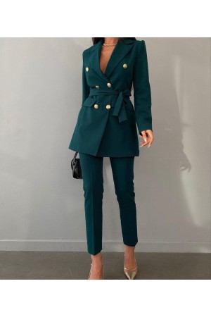 220943 TOPTAN ZÜMRÜT YEŞİL PANTOLON TAKIM