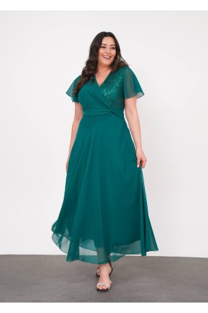 221261 TOPTAN YEŞİL ELBİSE