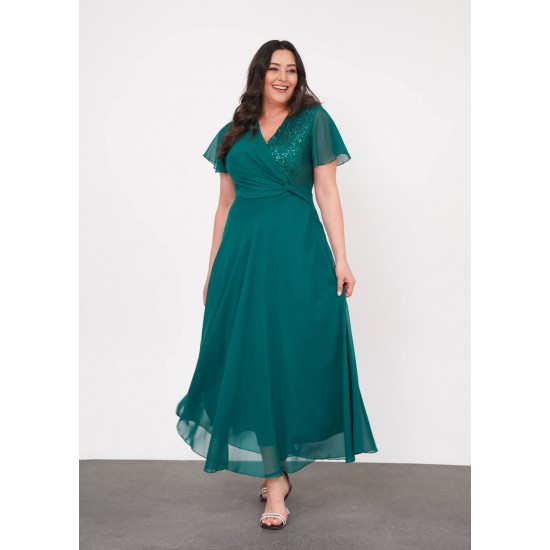 221261 TOPTAN YEŞİL ELBİSE