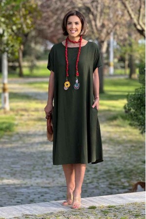 221906 TOPTAN HAKİ ELBİSE