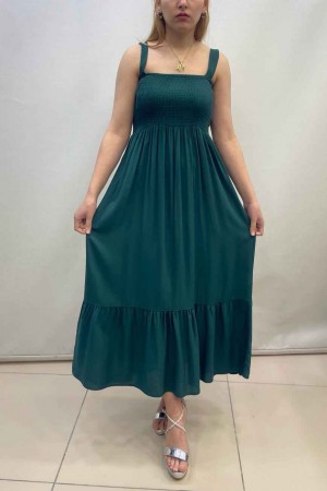 222689 TOPTAN ZÜMRÜT YEŞİL ELBİSE