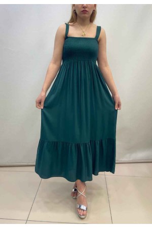 222689 TOPTAN ZÜMRÜT YEŞİL ELBİSE