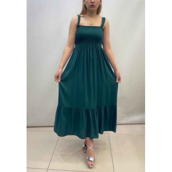 222689 TOPTAN ZÜMRÜT YEŞİL ELBİSE