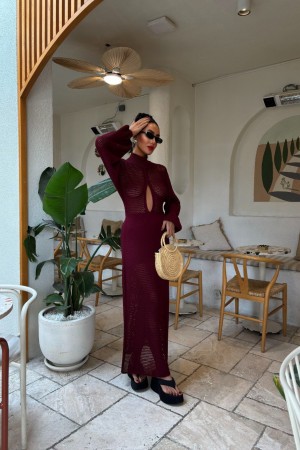 222790 TOPTAN BORDO ELBİSE