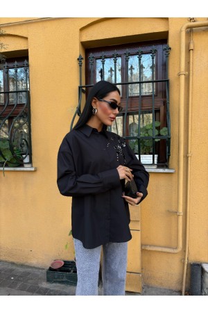 222808 TOPTAN SİYAH GÖMLEK