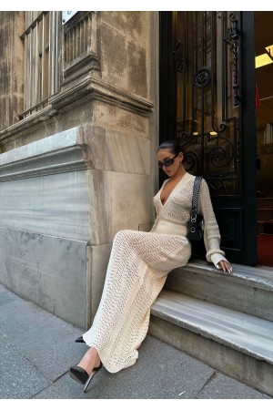 222814 TOPTAN EKRU ELBİSE