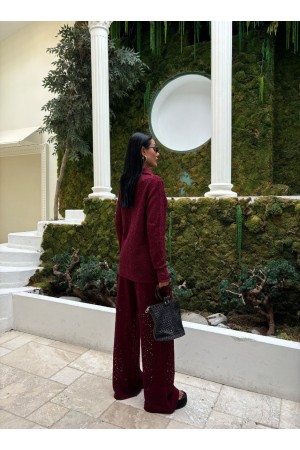 222884 burgundy Pants suit