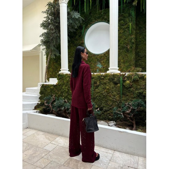 222884 burgundy Pants suit