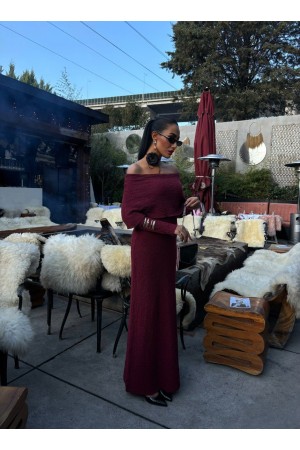 222890 TOPTAN BORDO ELBİSE