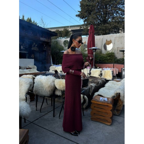 222890 TOPTAN BORDO ELBİSE