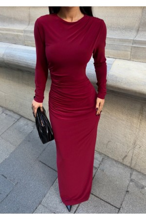 222913 TOPTAN BORDO ELBİSE