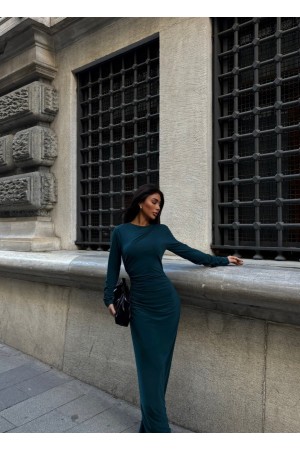 222915 TOPTAN ZÜMRÜT YEŞİL ELBİSE