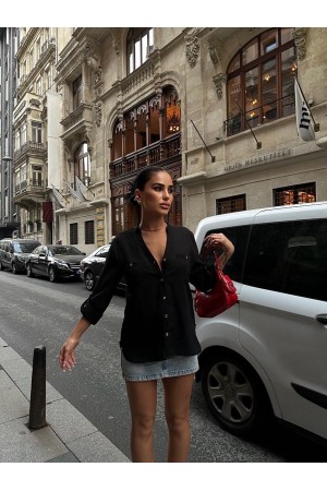 222954 TOPTAN SİYAH GÖMLEK