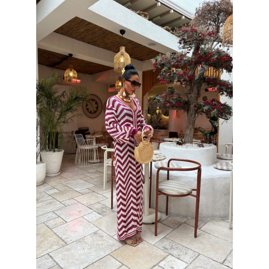 222980 TOPTAN ÇİZGİLİ ELBİSE