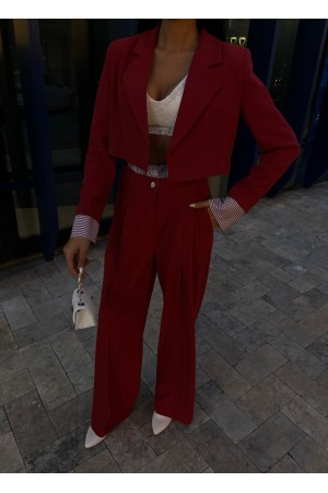 223013 TOPTAN BORDO PANTOLON TAKIM