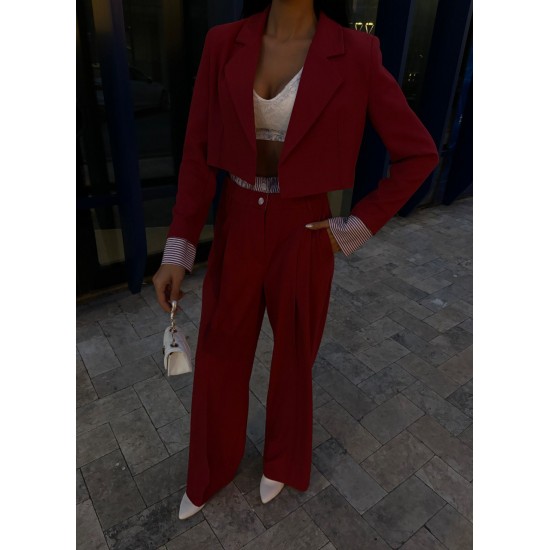 223013 TOPTAN BORDO PANTOLON TAKIM