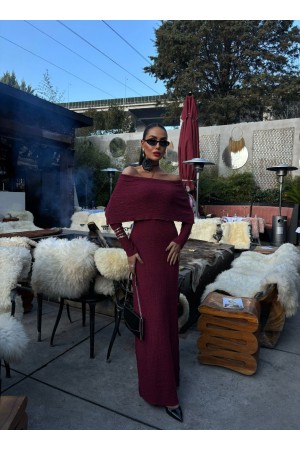 223015 TOPTAN BORDO ELBİSE