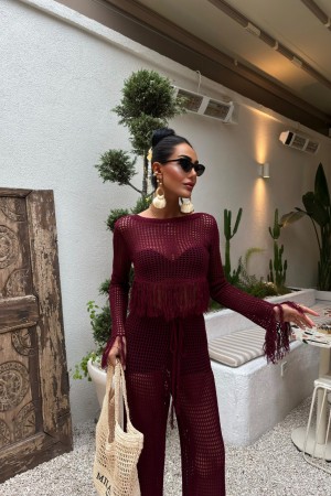 223037 TOPTAN BORDO PANTOLON TAKIM