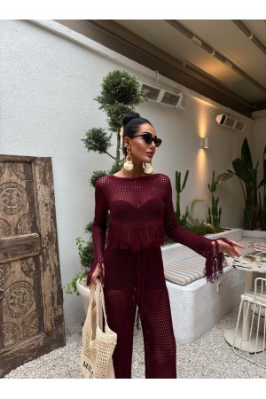 223037 burgundy Pants suit