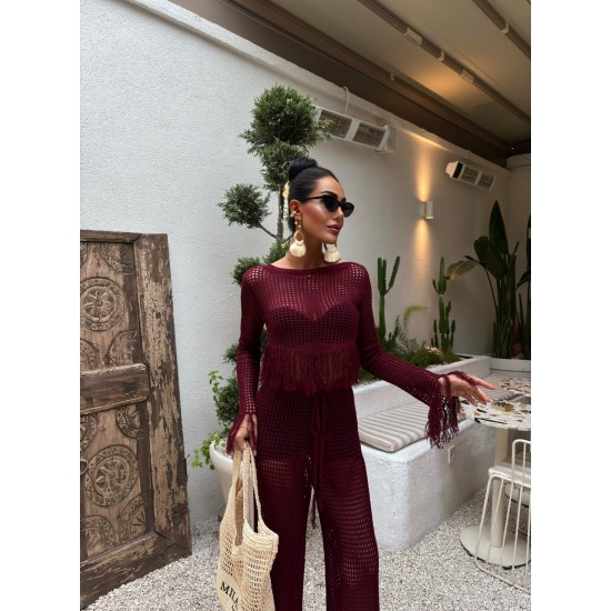 223037 TOPTAN BORDO PANTOLON TAKIM