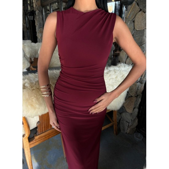 223125 TOPTAN BORDO ELBİSE