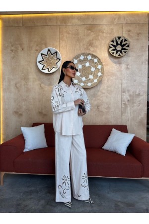 223145 TOPTAN EKRU PANTOLON TAKIM