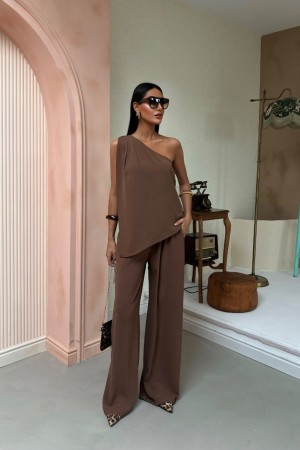223172 coffee Pants suit