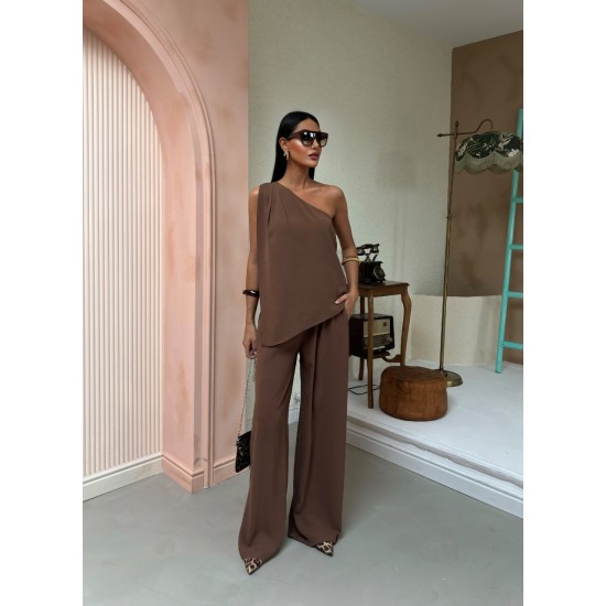 223172 coffee Pants suit