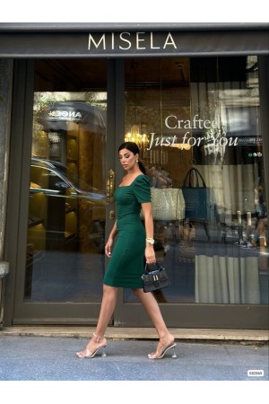 223380 TOPTAN ZÜMRÜT YEŞİL ELBİSE