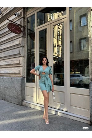 223621 TOPTAN SU YEŞİL ELBİSE