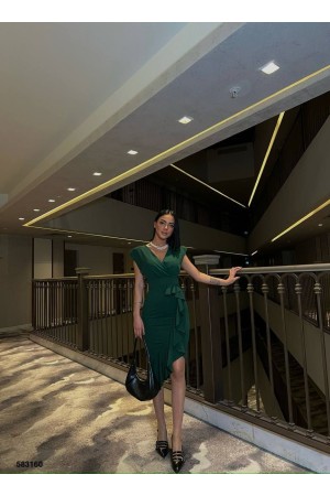223766 TOPTAN ZÜMRÜT YEŞİL ELBİSE