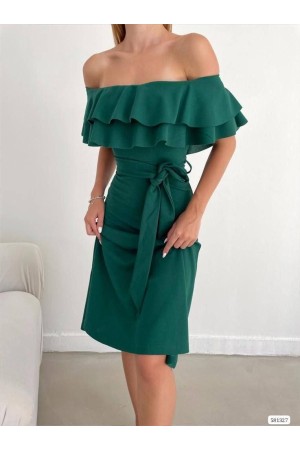 224036 TOPTAN ZÜMRÜT YEŞİL ELBİSE