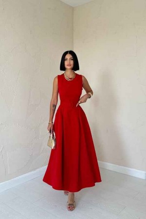 224681 TOPTAN KIRMIZI ELBİSE