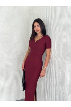224976 TOPTAN BORDO ELBİSE