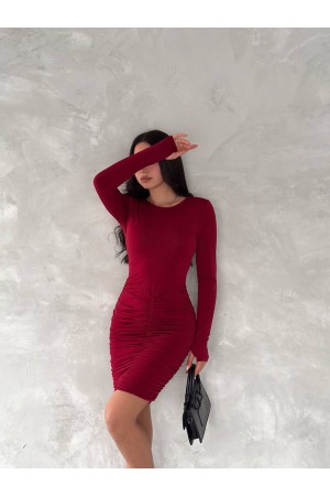 225026 TOPTAN BORDO ELBİSE